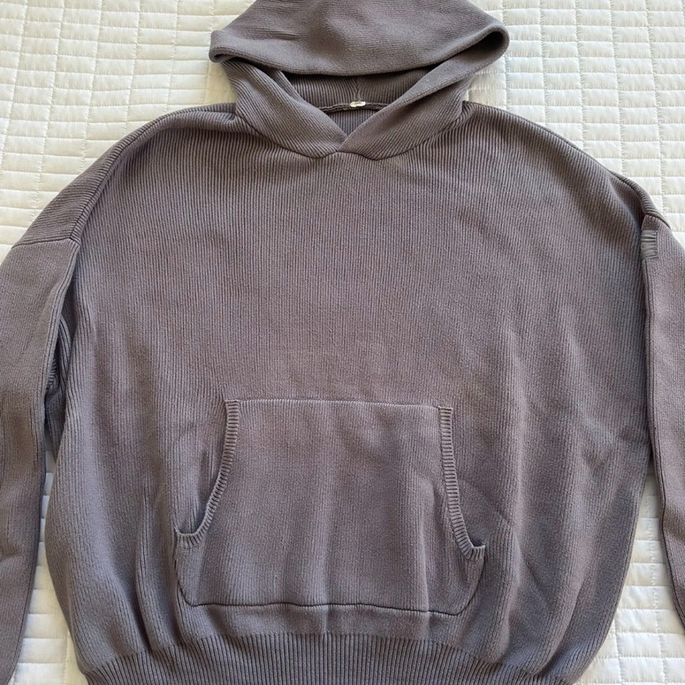 ALO Yoga Men's Hooded Knit Sweatshirt - Taupe Gray - Picture 2 of 4